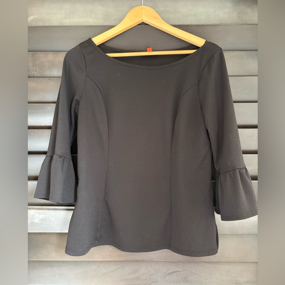Modcloth Black Blouse 3/4 Ruffle Blouse Size Medium Retro